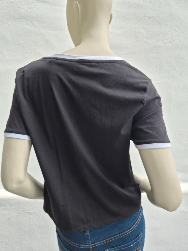 FILA x Factorie – Damen Retro Ringer T-Shirt in Schwarz/Weiß – Gr. L