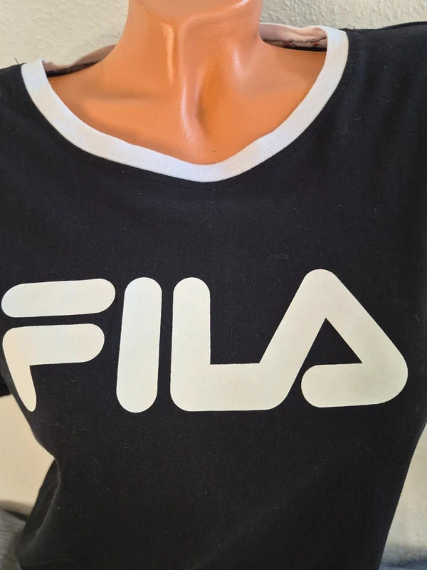 FILA x Factorie – Damen Retro Ringer T-Shirt in Schwarz/Weiß – Gr. L