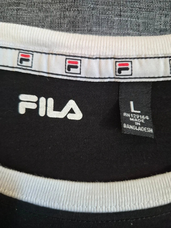 FILA x Factorie – Damen Retro Ringer T-Shirt in Schwarz/Weiß – Gr. L