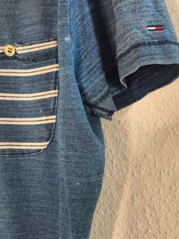 Hilfiger Denim Herren Slub-Jersey T-Shirt Blau – Größe XL (Mit kleinem Makel  Bastler-Schnäppchen)