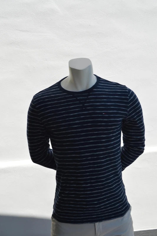 Hilfiger Denim – Herren Longsleeve mit Streifen-Muster in Navy/Weiß – Gr. M