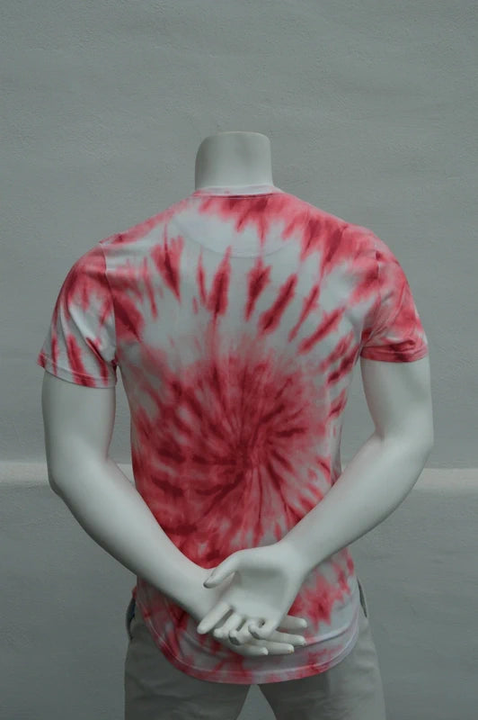 Hollister Herren Tie-Dye Curved Hem T-Shirt in WeißRot – Gr. M