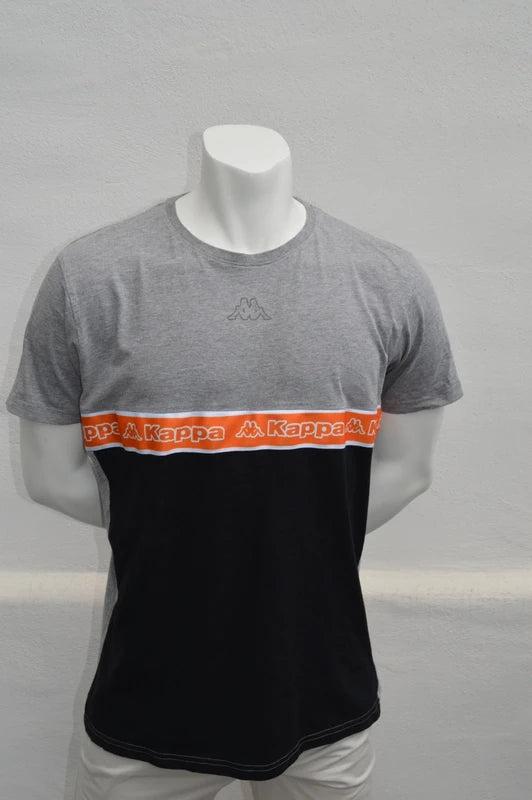Kappa HerrenUnisex Color-Block Logo T-Shirt in GrauSchwarzOrange – Gr. XXL