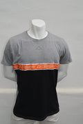 Kappa HerrenUnisex Color-Block Logo T-Shirt in GrauSchwarzOrange – Gr. XXL