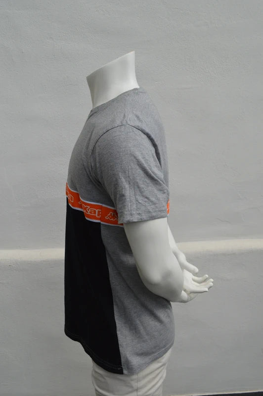 Kappa HerrenUnisex Color-Block Logo T-Shirt in GrauSchwarzOrange – Gr. XXL