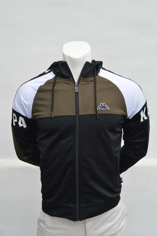 Kappa „Banda“ Colorblock Kapuzen-Trainingsjacke – SchwarzOliveWeiß – Gr. M (Guter Zustand)