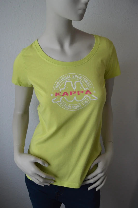 Kappa – Damen T-Shirt mit Retro-Frontprint in Limettengrün / Hellgelb – Gr. S