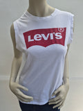 Levi's Damen Muscle Tanktop Graphic Muscle Tee mit rotem Batwing-Logo – Weiß – Gr. M