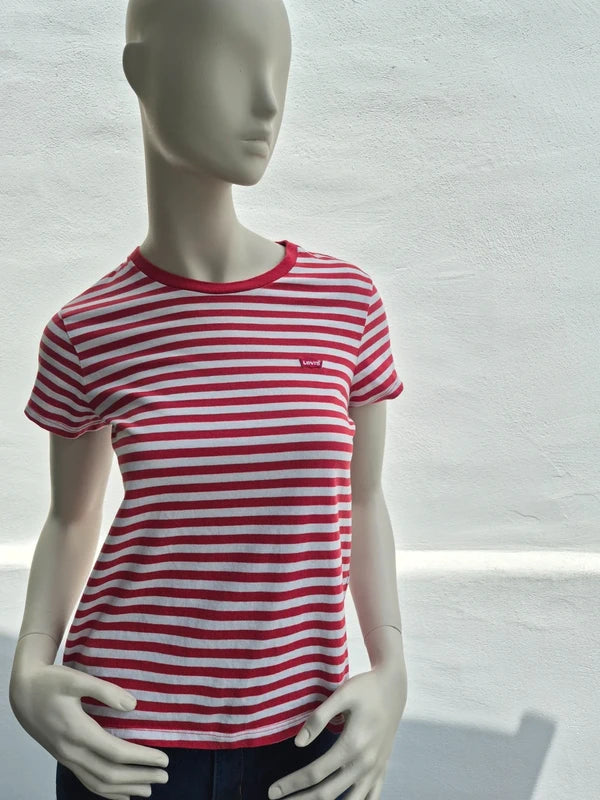 Levi's – Damen T-Shirt "Perfect Tee" gestreift in Rot / Weiß – Gr. S