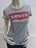Levi's Damen T-Shirt "The Perfect Tee" mit rotem Batwing-Logo – Graumeliert – Gr. XS