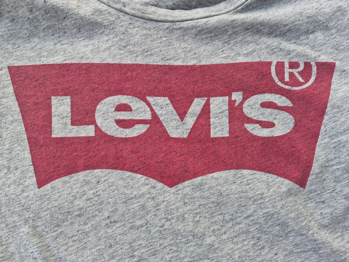 Levi's Damen T-Shirt "The Perfect Tee" mit rotem Batwing-Logo – Graumeliert – Gr. XS