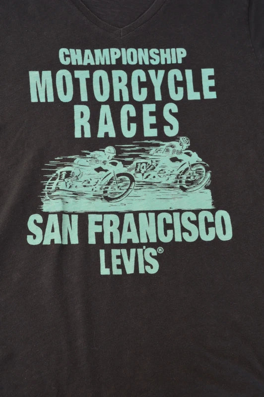 Levi's Graphic V-Neck T-Shirt "Motorcycle Races San Francisco" in Schwarz – Gr. S