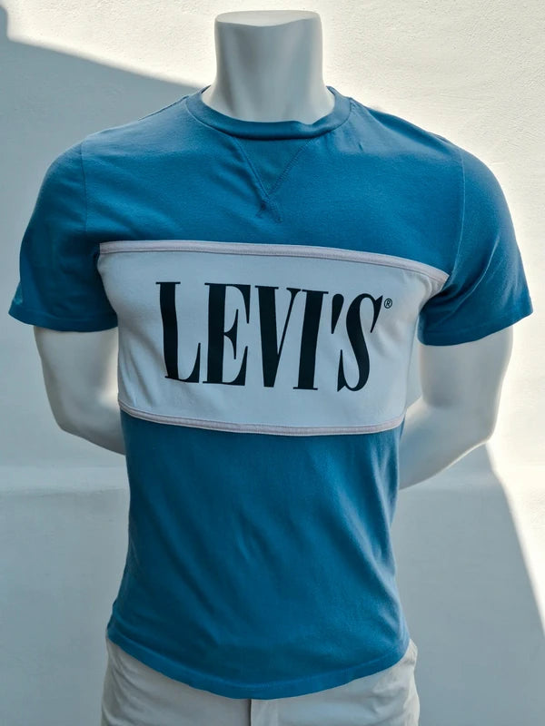 Levi's Herren Colorblock T-Shirt – BlauWeiß mit großem Logo – Gr. XS (Hervorragender Zustand)