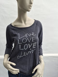 Levi's – Damen 3/4-Arm Shirt "LOVE" in Dunkelgrau-Melange – Gr. L (Leichter Nahtfehler – ideal für DIY!)