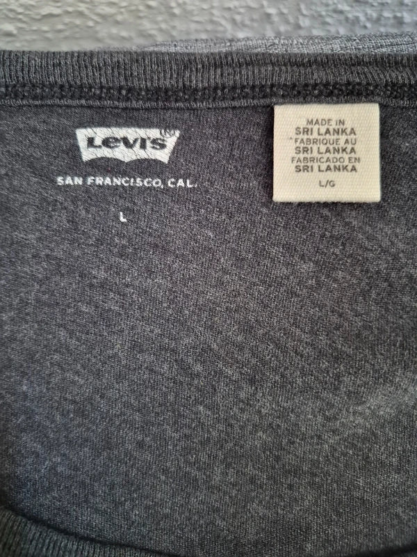Levi's – Damen 3/4-Arm Shirt "LOVE" in Dunkelgrau-Melange – Gr. L (Leichter Nahtfehler – ideal für DIY!)