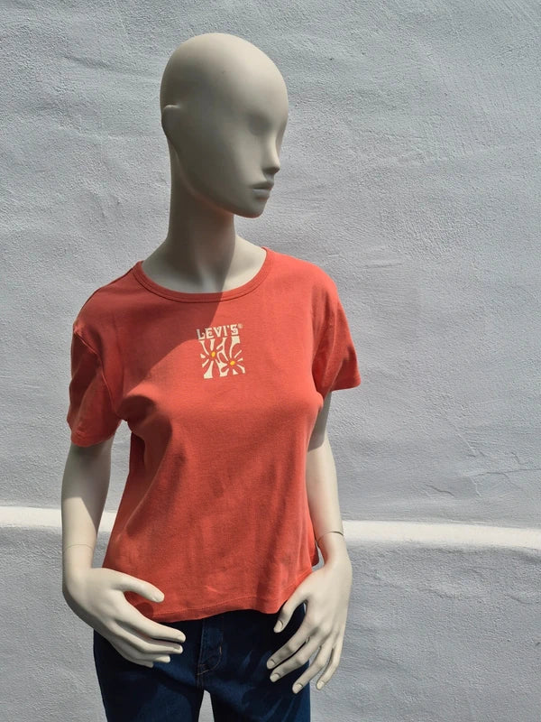 Levi's – Damen Crop T-Shirt "Daisies" in Lachsrot / Terracotta – Gr. L