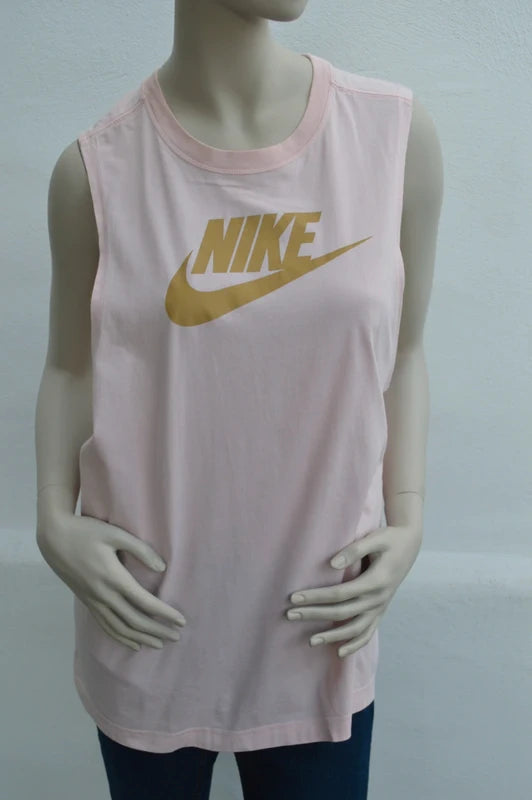 Nike Sportswear Essential Muscle Tank Top in Hellrosa mit Gold-Logo – Gr. XL (flexibel)