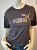 PUMA Damen Crop T-Shirt mit Metallic-Logo in Schwarz/Silber – Gr. S