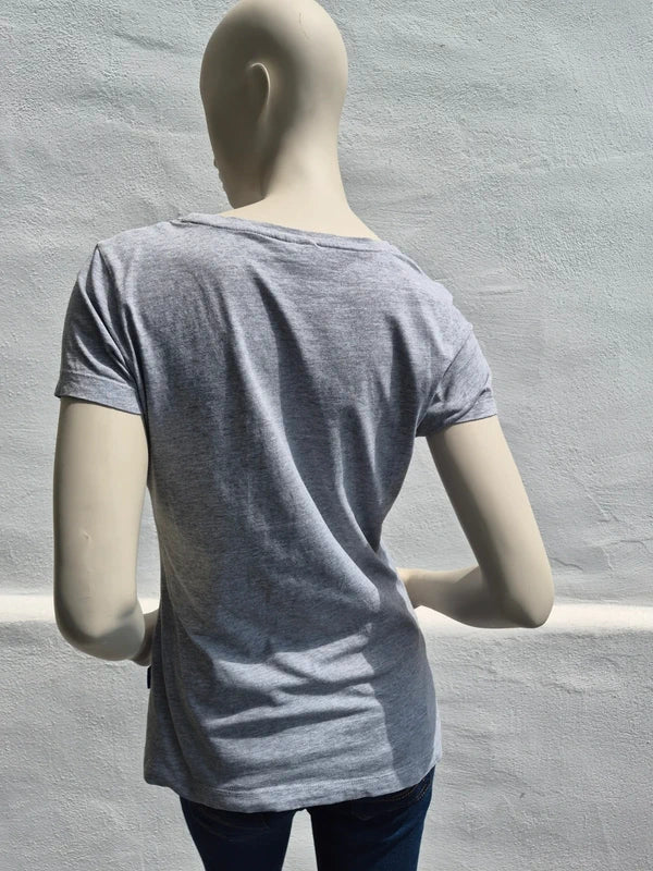 Pepsi – Damen Retro T-Shirt in Grau-Melange mit Vintage Cracked Print – Gr. M