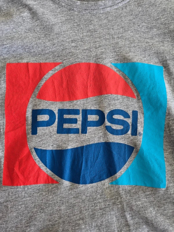 Pepsi – Damen Retro T-Shirt in Grau-Melange mit Vintage Cracked Print – Gr. M