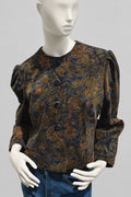 Rare 80s Léo Marciano Paris Vintage Samt-Crop-Jacke mit Puffärmeln und Barock-Muster – Gr. S/M