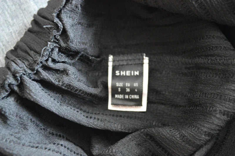 SHEIN – Damen Wide Leg Plissée-Hose in Schwarz mit Tunnelzug – Gr. S (Hervorragender Zustand)