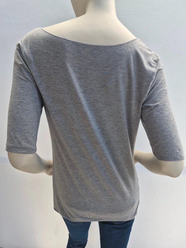 Tommy Hilfiger Damen 1/2-Arm Jersey-Top in Grau-Meliert – Gr. S