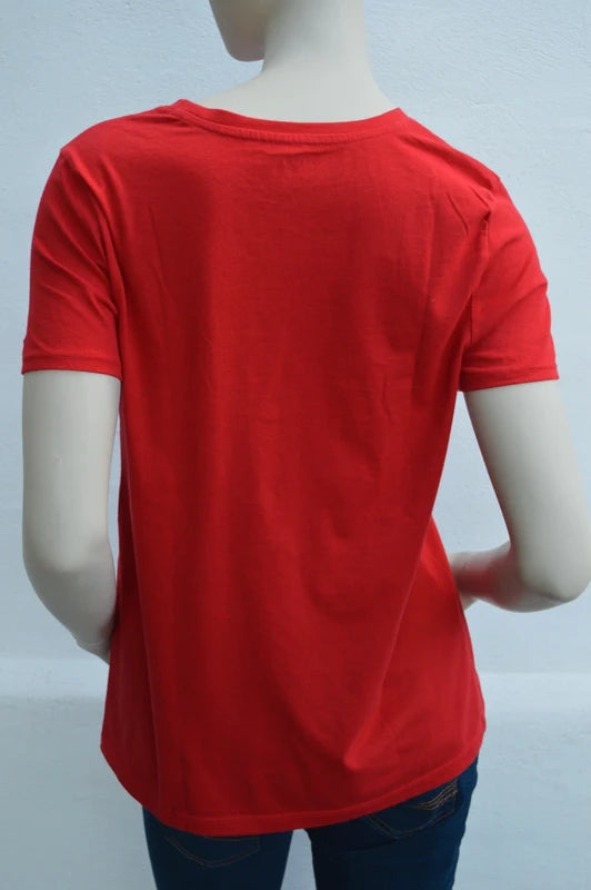 Tommy Hilfiger Damen Logo-Tape T-Shirt in Rot/Weiß – Gr. M