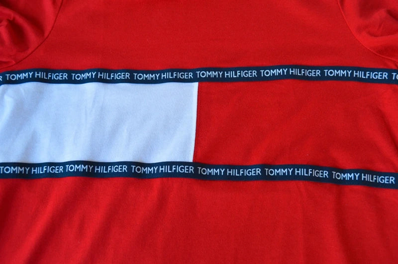 Tommy Hilfiger Damen Logo-Tape T-Shirt in Rot/Weiß – Gr. M