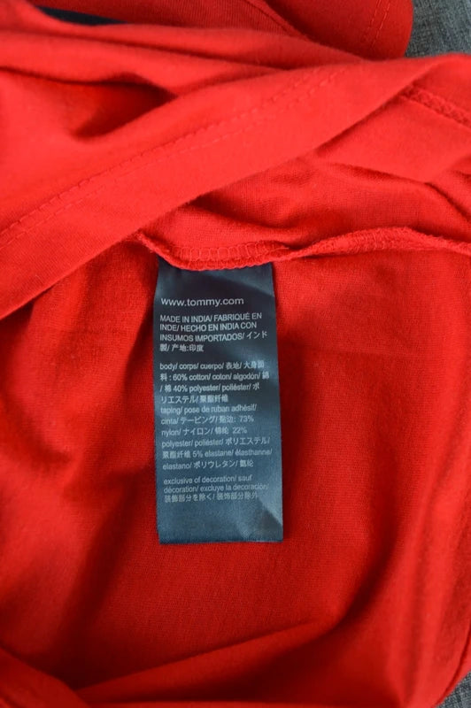 Tommy Hilfiger Damen Logo-Tape T-Shirt in Rot/Weiß – Gr. M