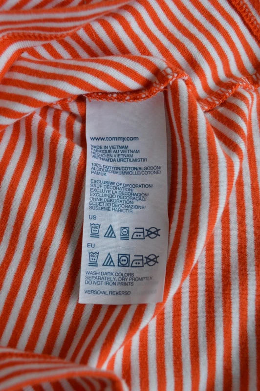 Tommy Hilfiger Damen V-Neck Streifen T-Shirt in Orange/Weiß – Gr. S
