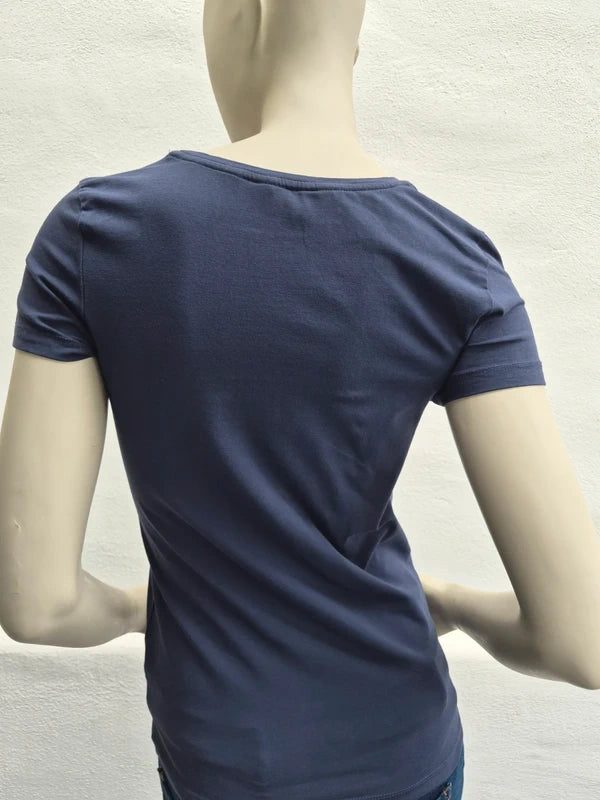 Tommy Hilfiger – Damen Stretch T-Shirt mit Strass-Schriftzug in Navy-Blau – Gr. S