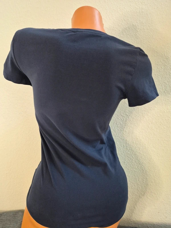 Tommy Hilfiger – Damen Stretch T-Shirt mit Strass-Schriftzug in Navy-Blau – Gr. S
