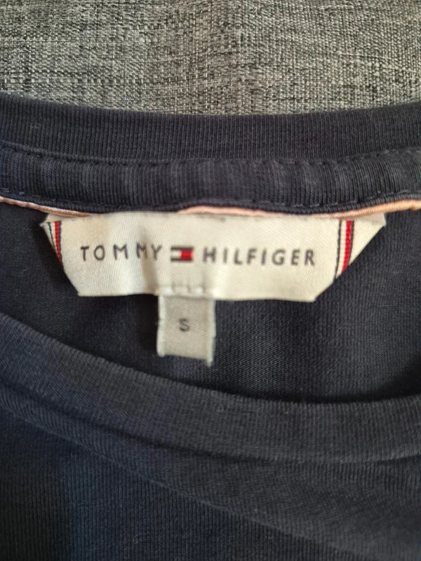 Tommy Hilfiger – Damen Stretch T-Shirt mit Strass-Schriftzug in Navy-Blau – Gr. S