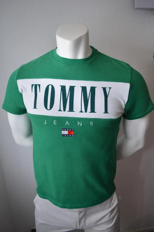 Tommy Jeans Color-Block Logo T-Shirt – Kelly-Grün/Weiß – Gr. XS (Guter Zustand)