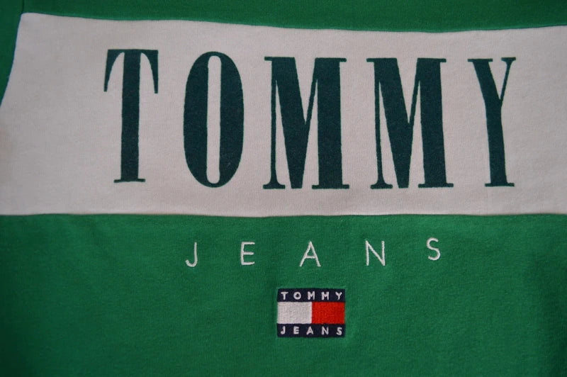 Tommy Jeans Color-Block Logo T-Shirt – Kelly-Grün/Weiß – Gr. XS (Guter Zustand)
