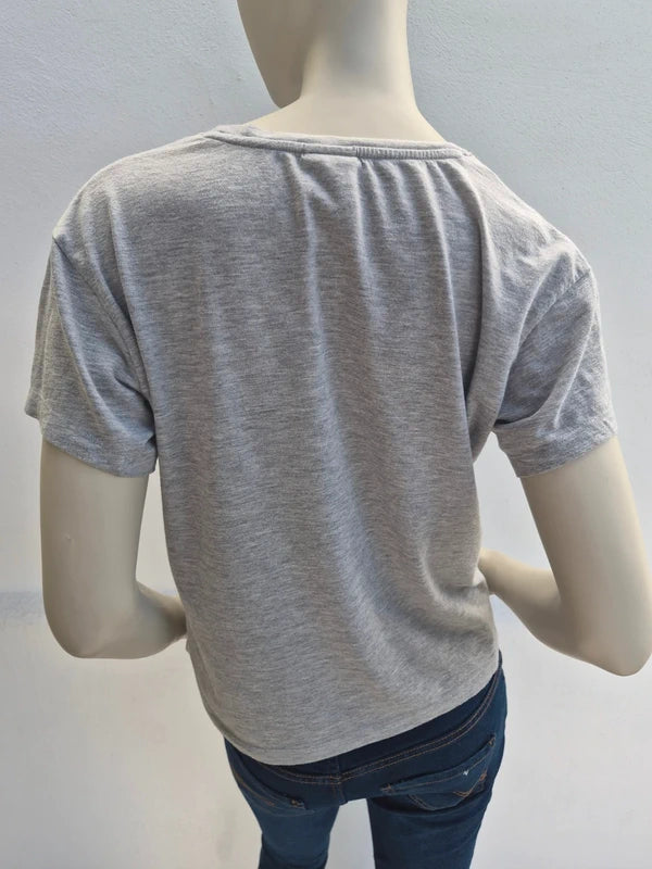 Tommy Jeans Damen Crop T-Shirt in Grau-Meliert mit Flaggen-Logo – Gr. XS