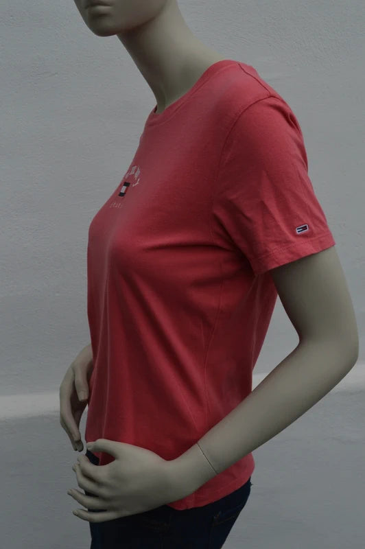 Tommy Jeans Damen Logo-Stick T-Shirt in LachsrotKoralle – Gr. M