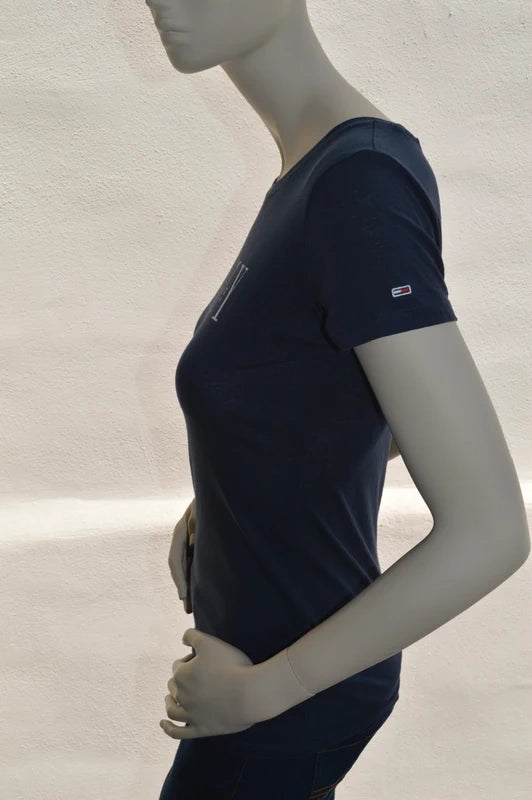 Tommy Jeans Damen Logo T-Shirt – Dunkelblau mit Graphic-Print – Gr. S