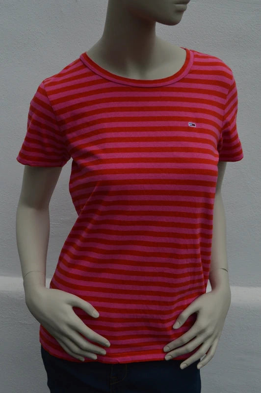 Tommy Jeans Damen Streifen T-Shirt in PinkRot – Gr. S