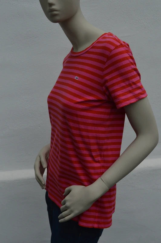 Tommy Jeans Damen Streifen T-Shirt in PinkRot – Gr. S