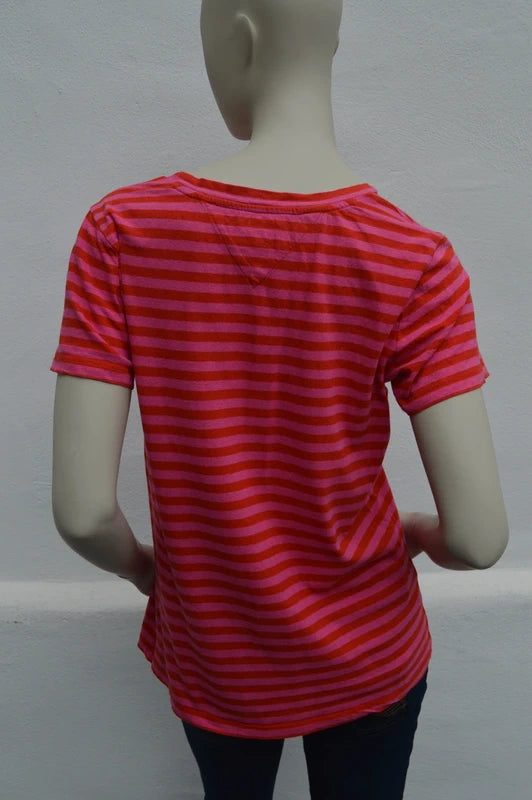 Tommy Jeans Damen Streifen T-Shirt in PinkRot – Gr. S