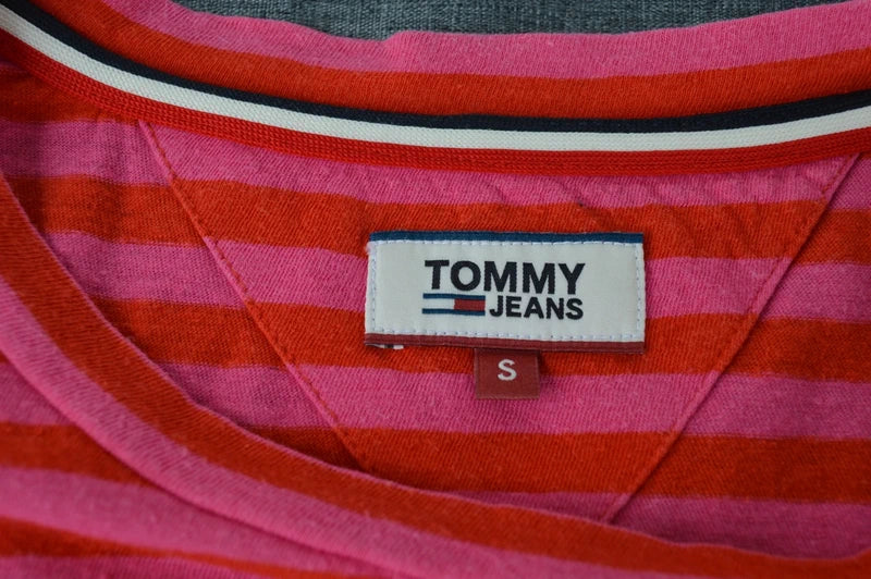 Tommy Jeans Damen Streifen T-Shirt in PinkRot – Gr. S