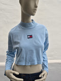 Tommy Jeans – Damen Crop Mock-Neck Langarmshirt in Pastellblau – Gr. S