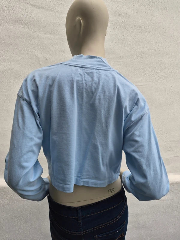 Tommy Jeans – Damen Crop Mock-Neck Langarmshirt in Pastellblau – Gr. S
