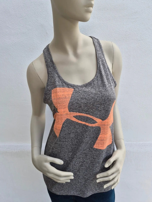 Under Armour Damen HeatGear Loose Racerback Tank Top in GrauOrange – Gr. S