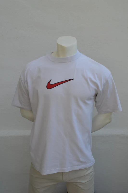 Vintage Nike „Just Do It“ Big Backprint T-Shirt – Weiß/Rot – Gr. M (fällt aus wie L / Oversized)