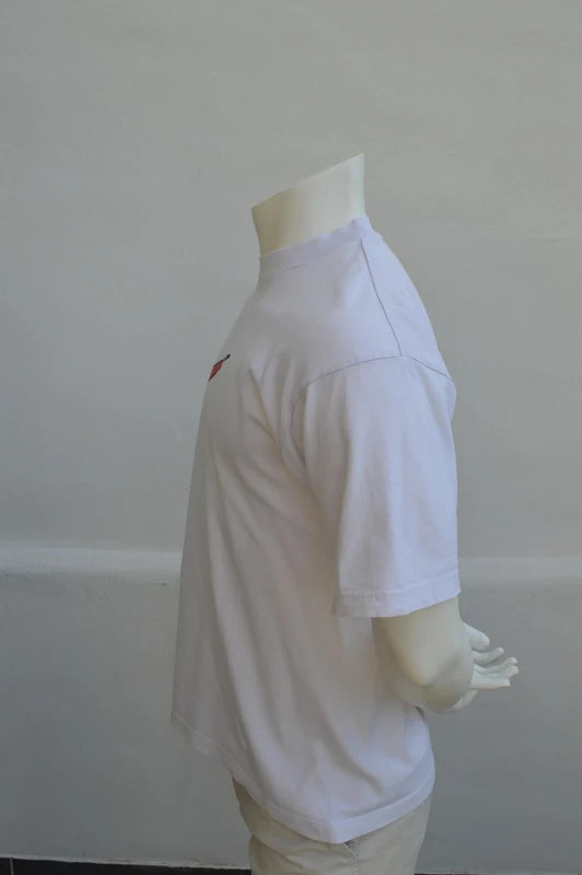 Vintage Nike „Just Do It“ Big Backprint T-Shirt – Weiß/Rot – Gr. M (fällt aus wie L / Oversized)