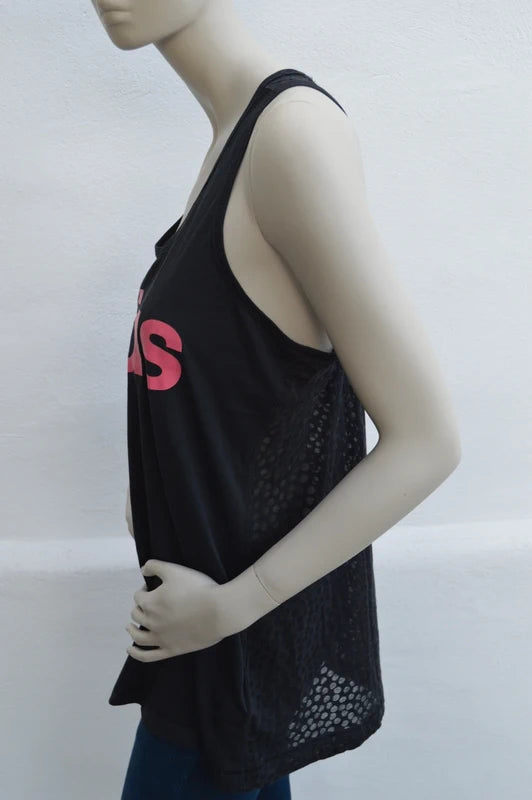 adidas Climalite Damen Tank Top in Schwarz mit Pink-Logo – Gr. XL
