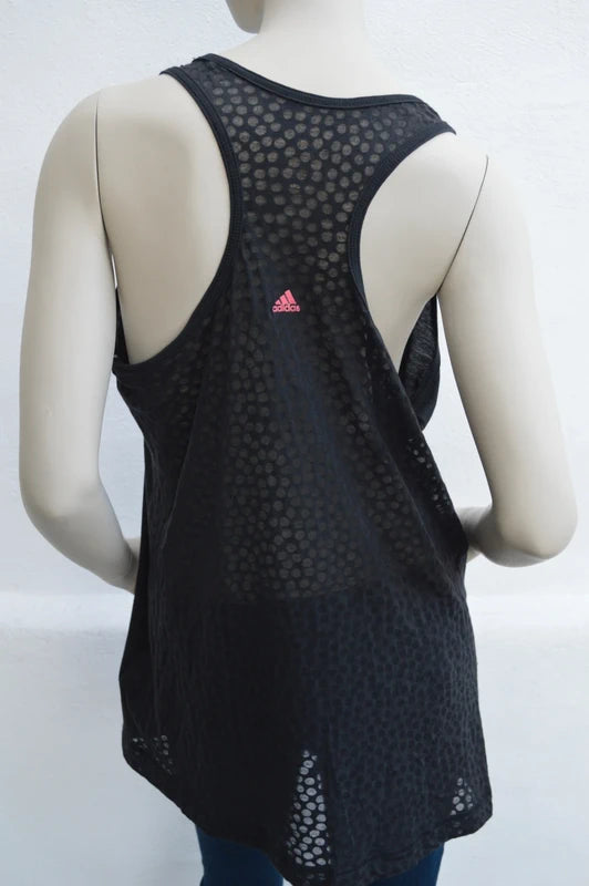 adidas Climalite Damen Tank Top in Schwarz mit Pink-Logo – Gr. XL